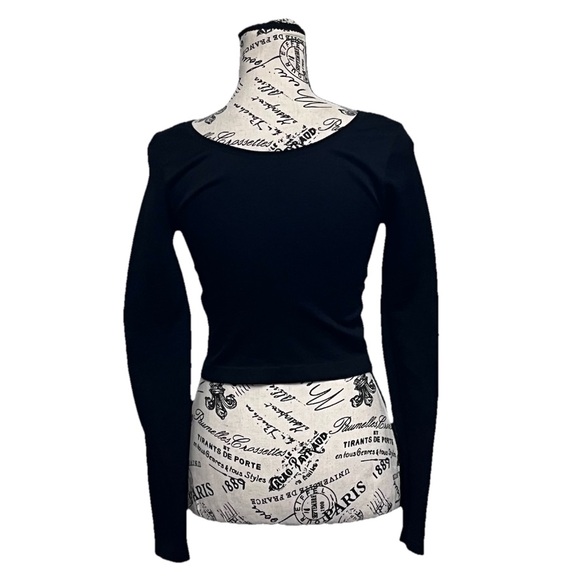 Aeropostale Black Seamless Cropped Top M Balletcore Goth Long Sleeve Moto Biker - Picture 5 of 10